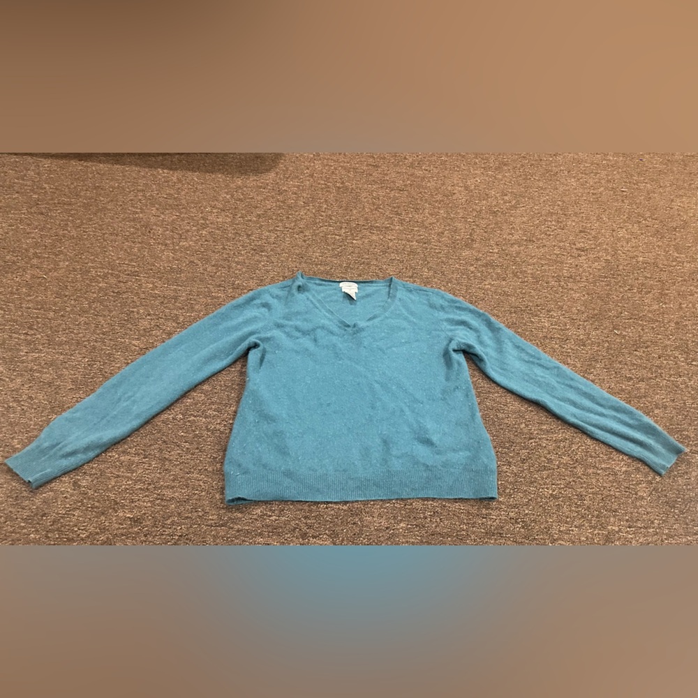 EUC Jacqueline Smith 100% Cashmere Blue V-Neck Sweater XL
